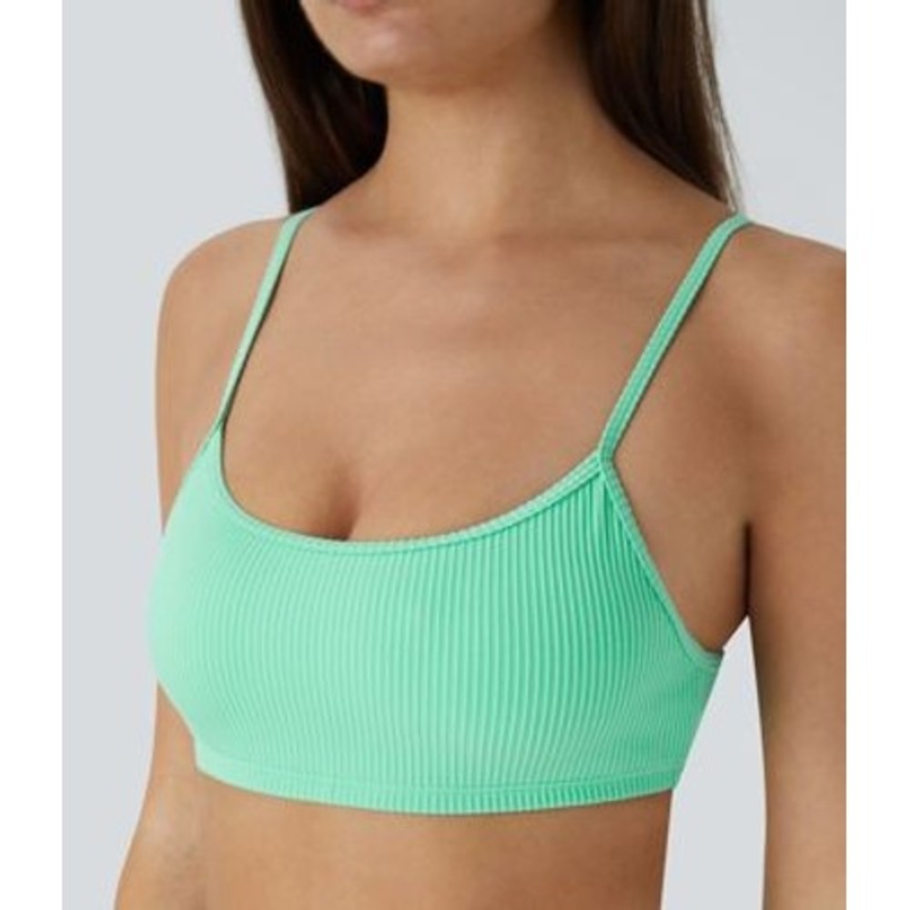 Halara Mint‎ Green Ribbed Scoop Neck Bikini Top Adjustable Straps Size L Beach